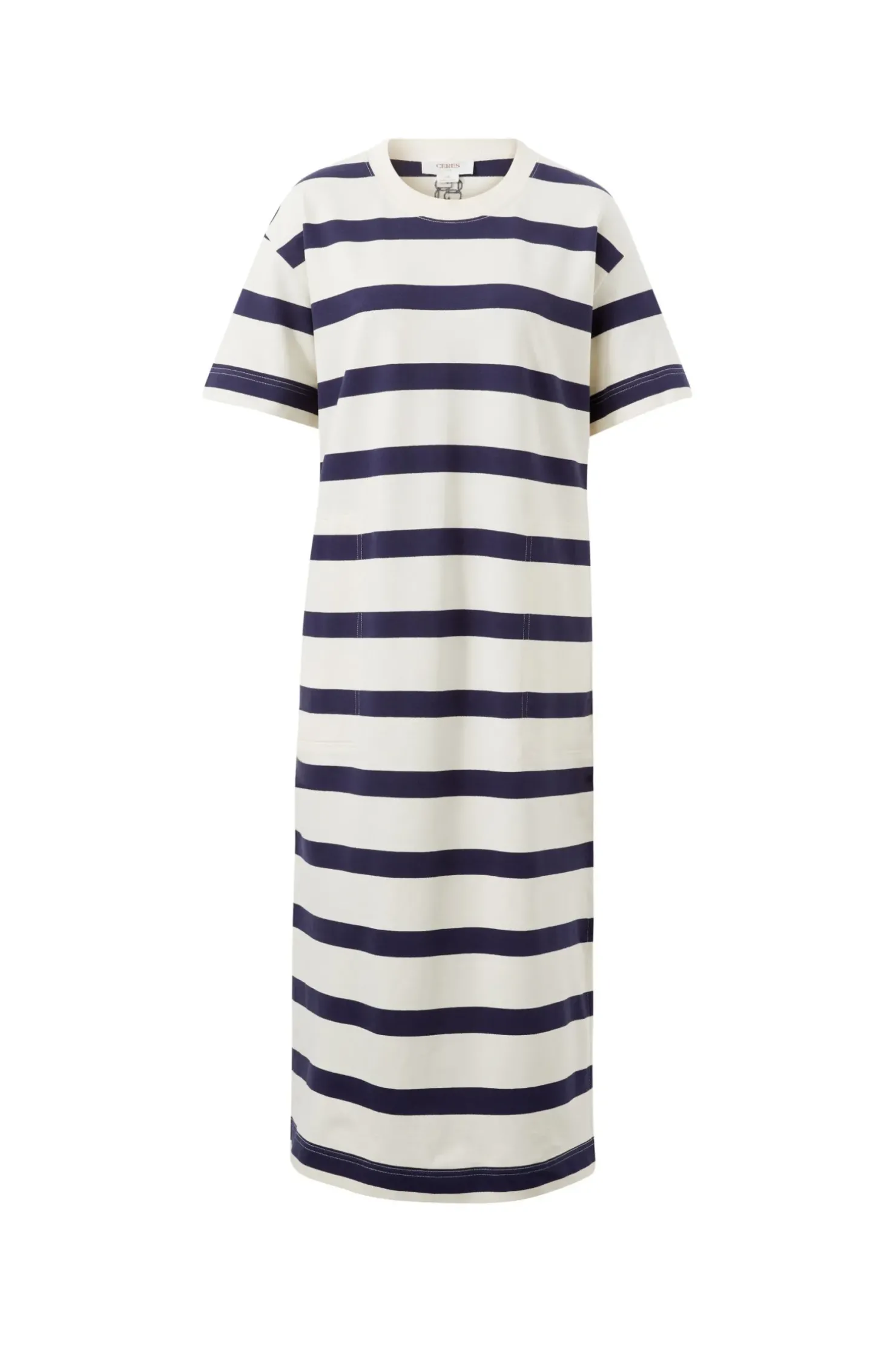 Fashion Ceres Life Midi Terry Dress - White Navy Bold Stripe