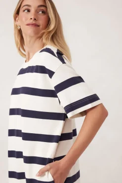 Fashion Ceres Life Midi Terry Dress - White Navy Bold Stripe