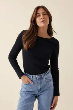 Discount Ceres Life Organic Rib Long Sleeve Top - Black