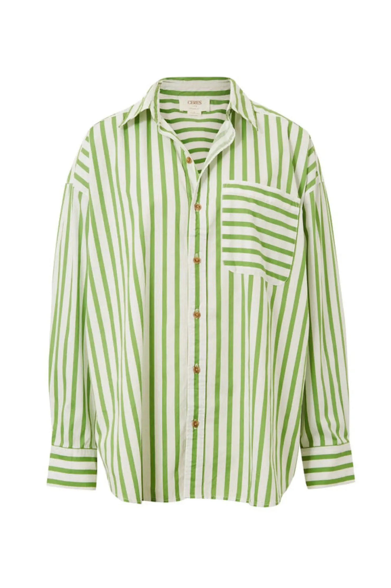 Outlet Ceres Life Oversized Organic Cotton Poplin Shirt - Splash Green White Stripe