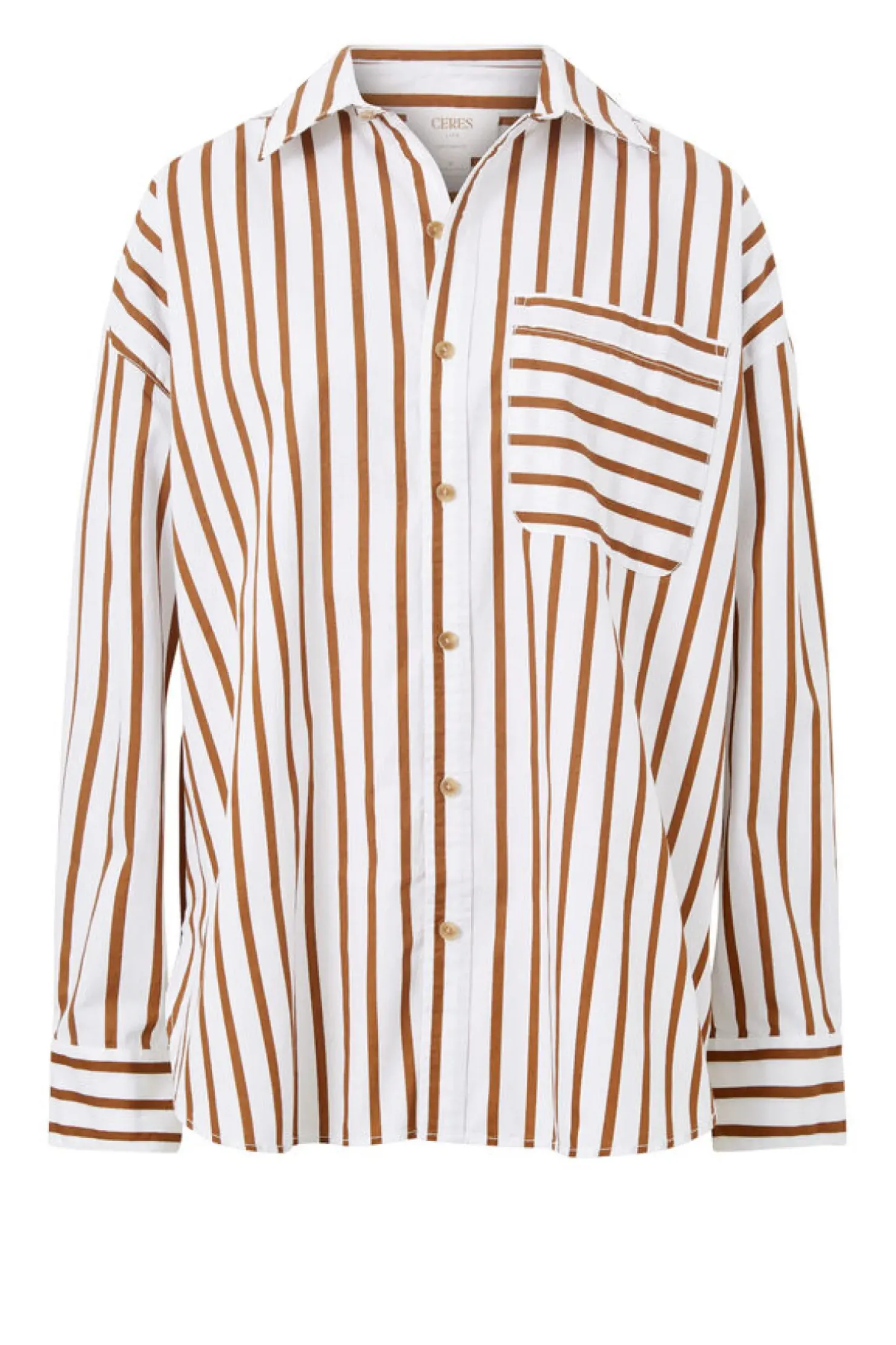 Discount Ceres Life Oversized Poplin Shirt - White Biscuit Stripe