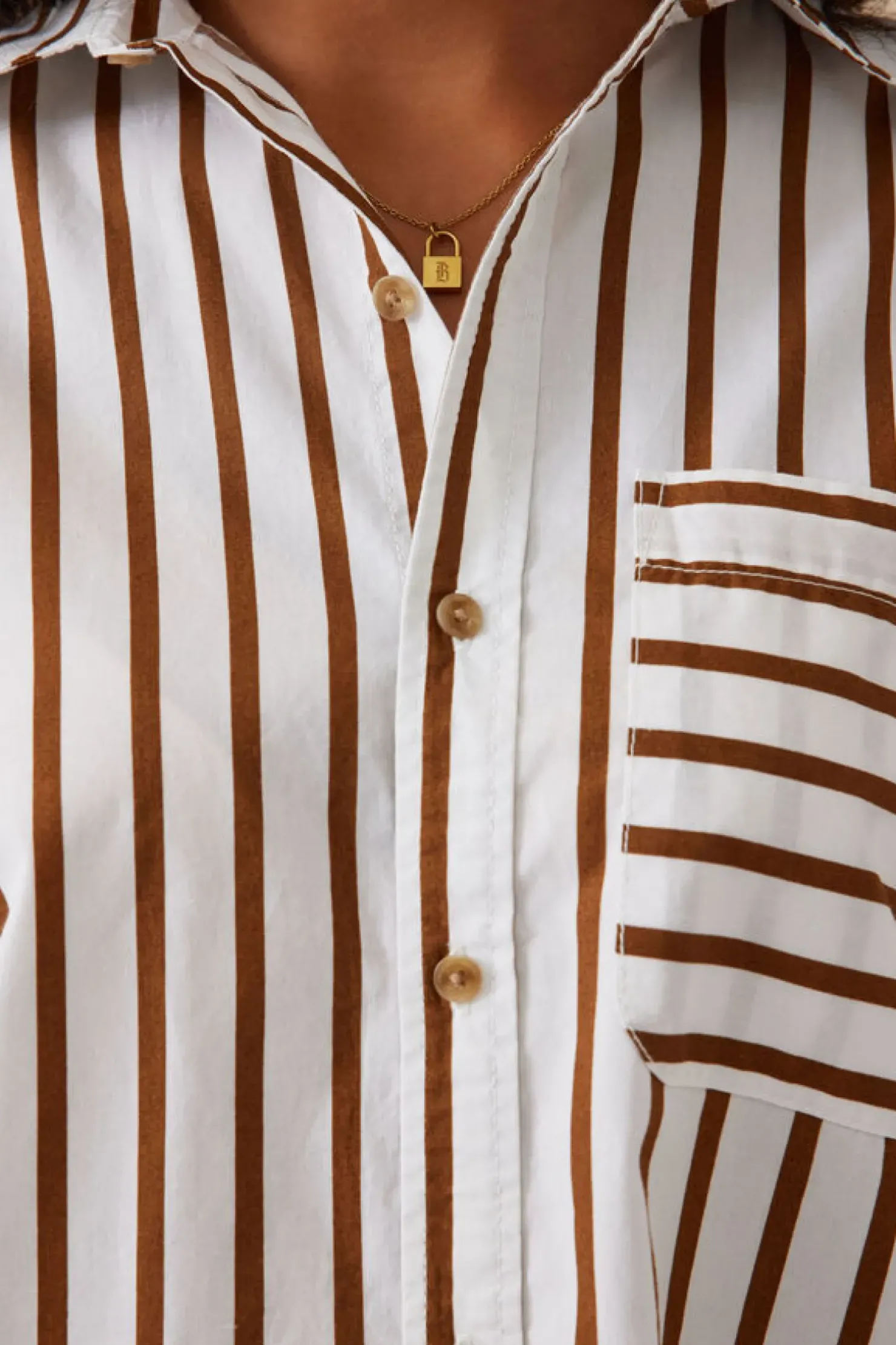 Discount Ceres Life Oversized Poplin Shirt - White Biscuit Stripe