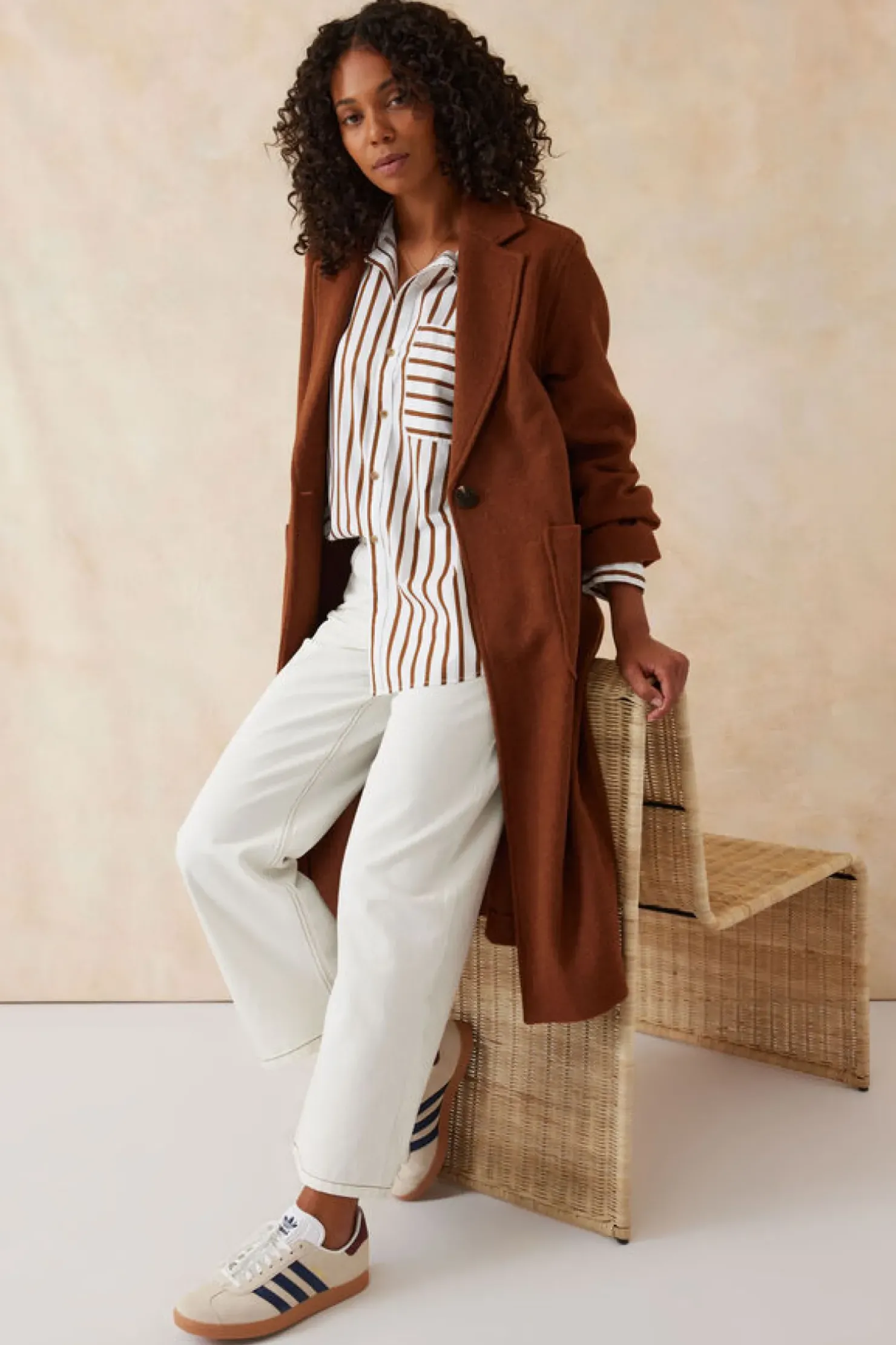 Discount Ceres Life Oversized Poplin Shirt - White Biscuit Stripe