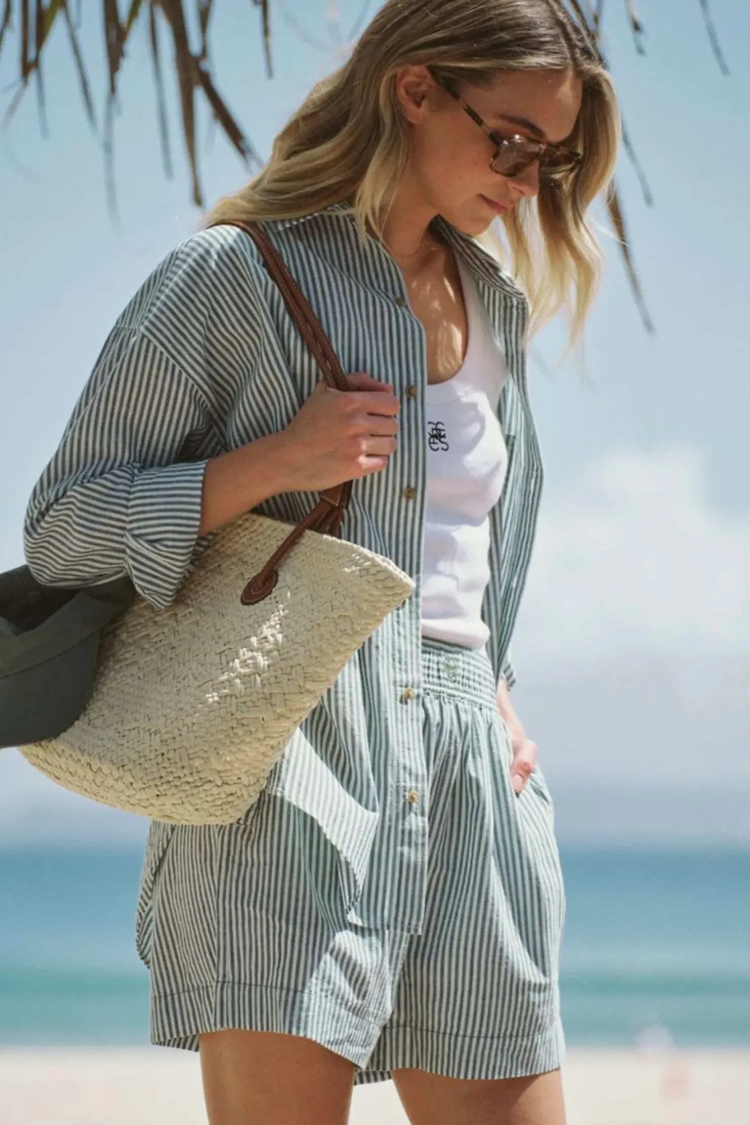 Sale Ceres Life Oversized Poplin Shirt - Winter Green Bright White Stripe