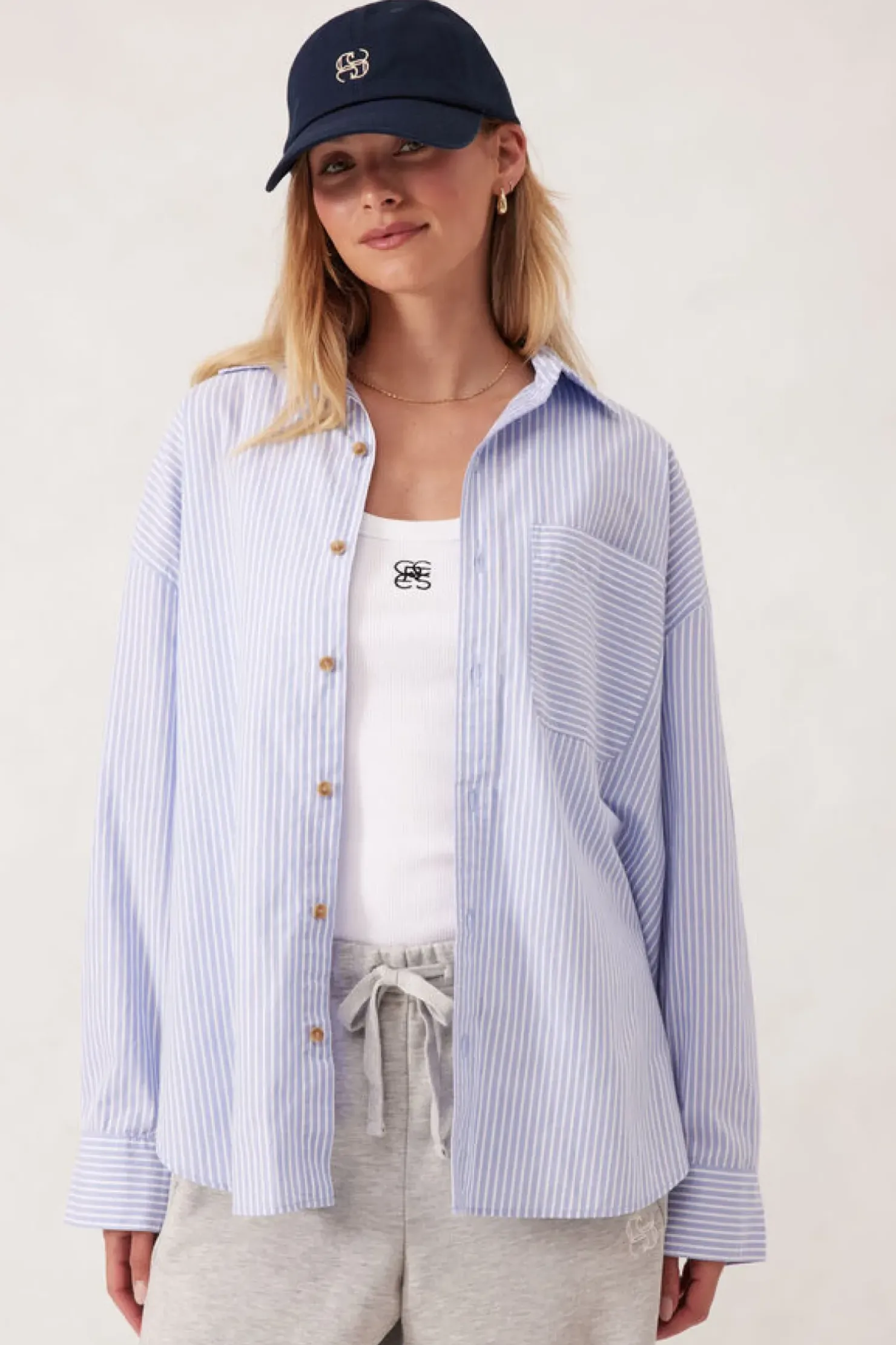 Hot Ceres Life Oversized Poplin Shirt - White Heritage Blue Stripe
