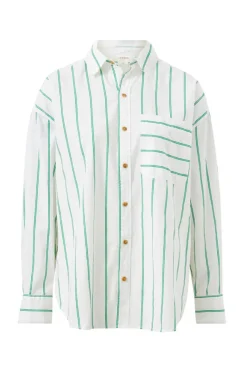 Best Ceres Life Oversized Poplin Shirt- Grass Fine Twin Stripe