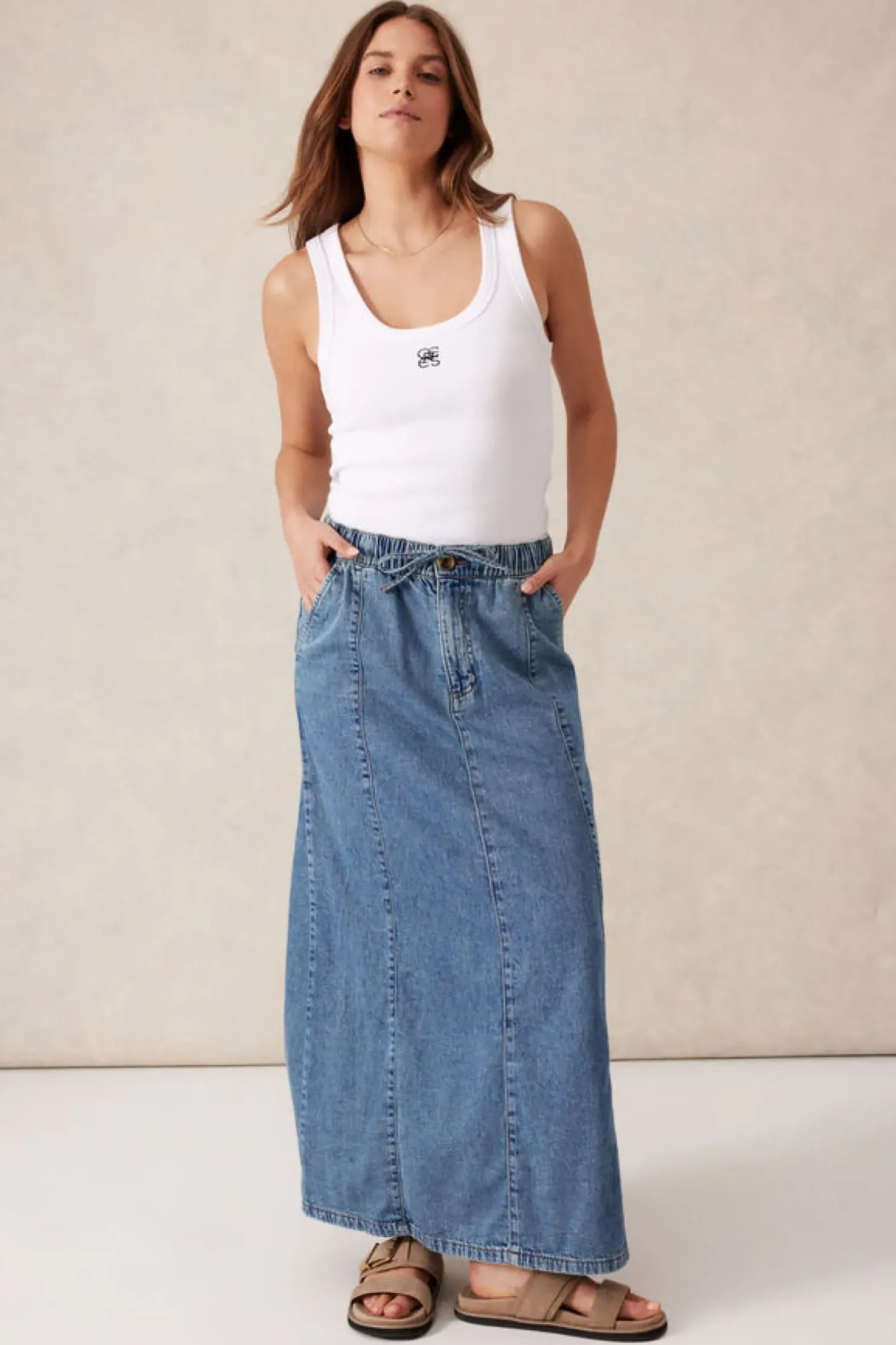 Fashion Ceres Life Panelled Maxi Skirt - Worn Blue Denim