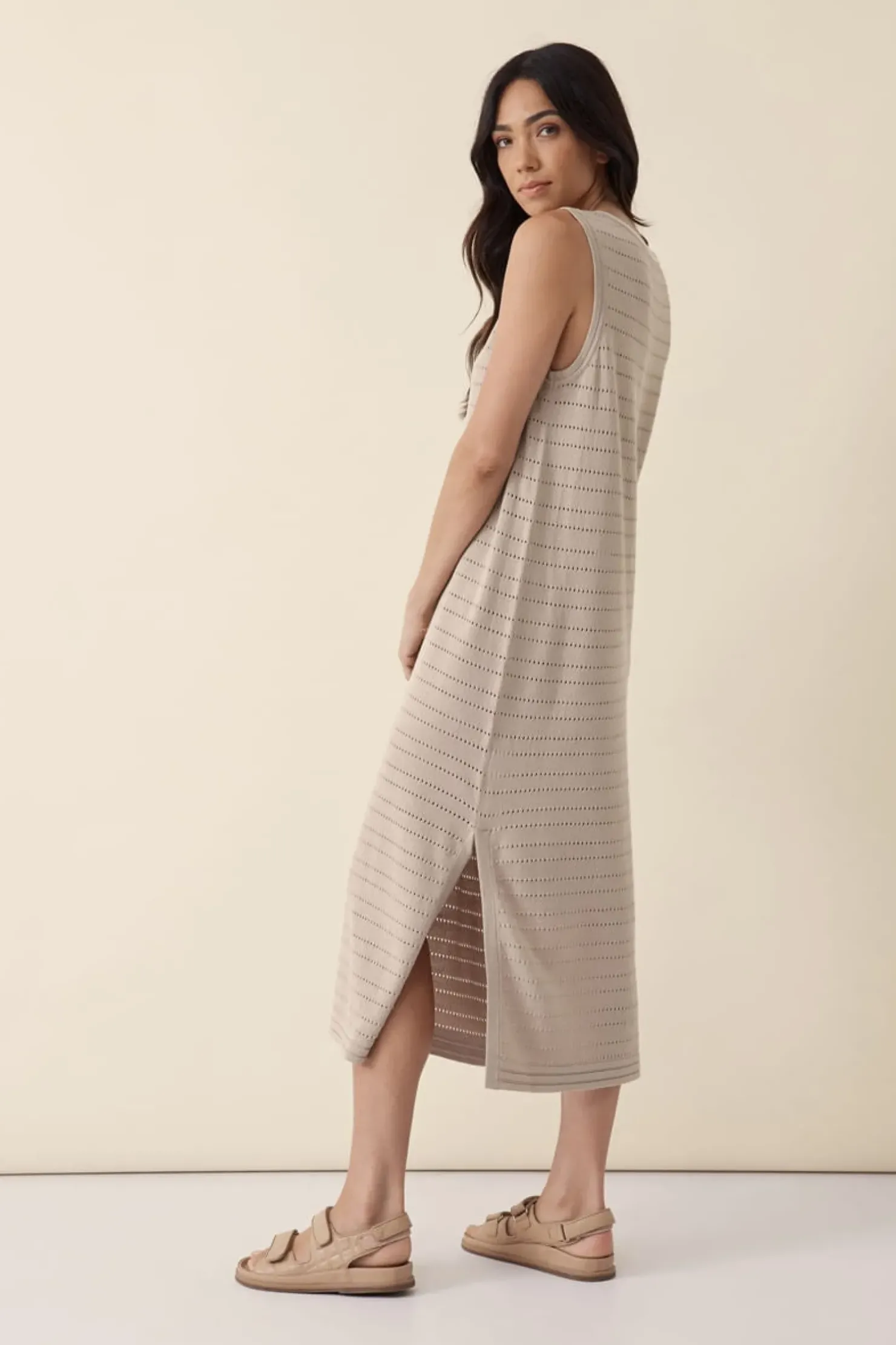 Sale Ceres Life Pointelle Sleeveless Knit Dress - String