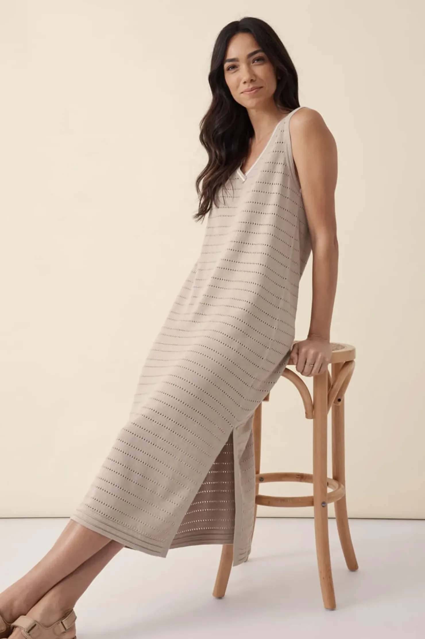 Sale Ceres Life Pointelle Sleeveless Knit Dress - String