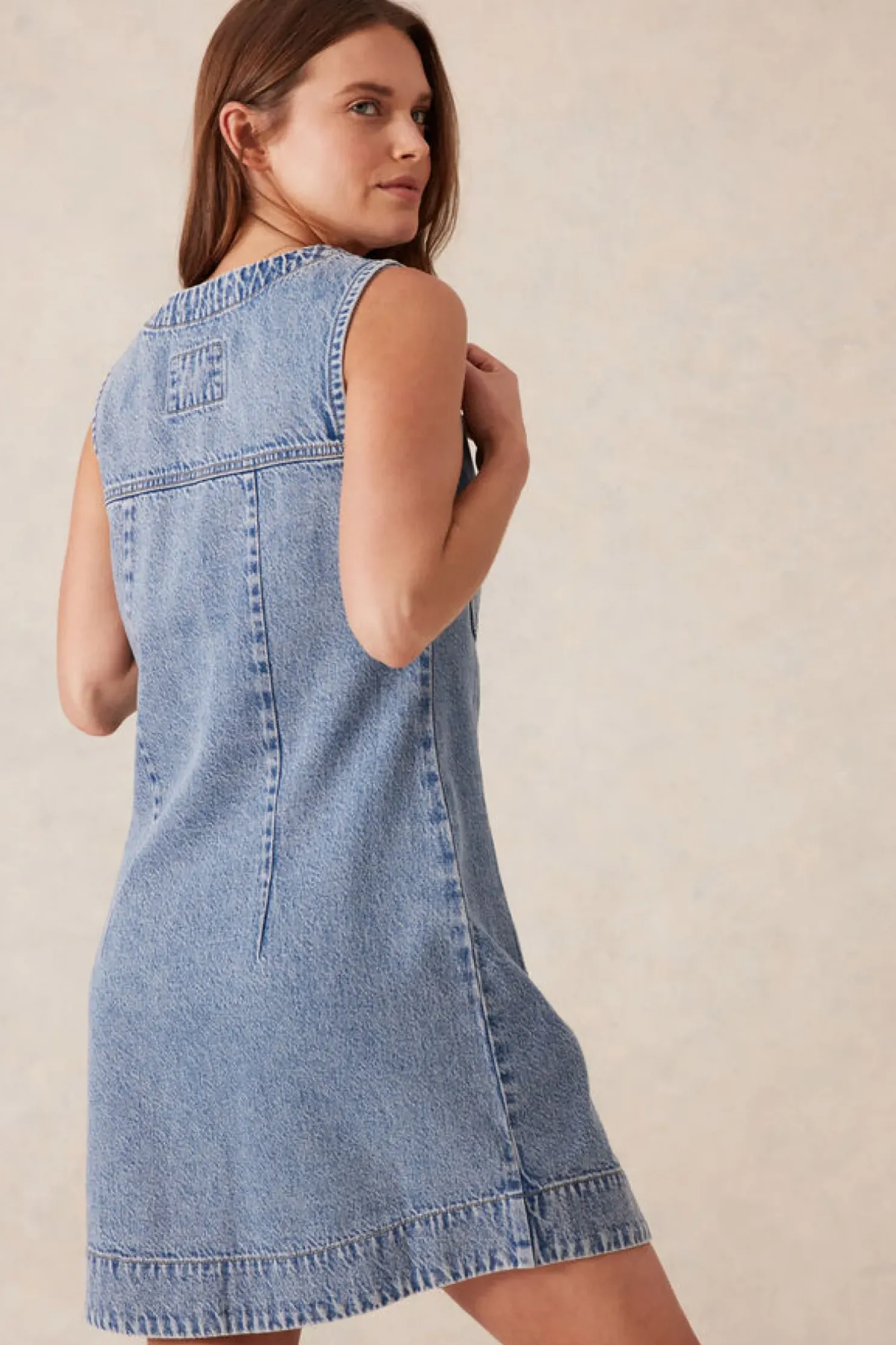 New Ceres Life Seamed Mini Shift Dress - Mid Vintage Blue