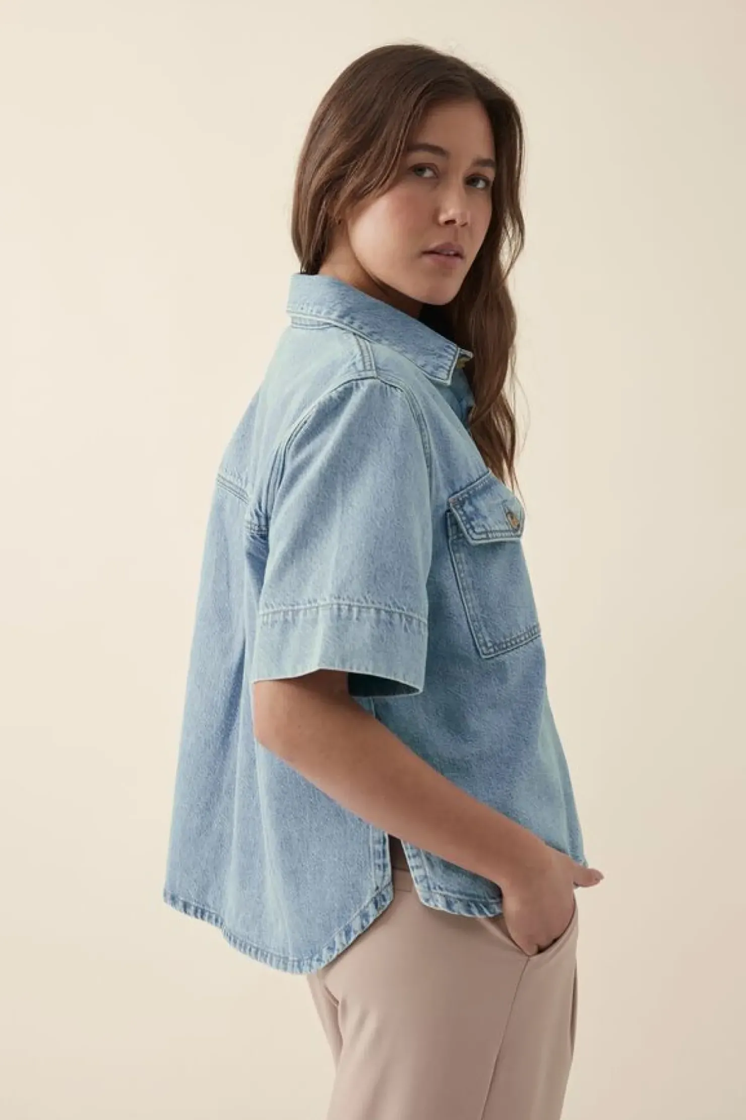 Best Ceres Life Short Sleeve Boxy Shirt - Vintage Blue Denim