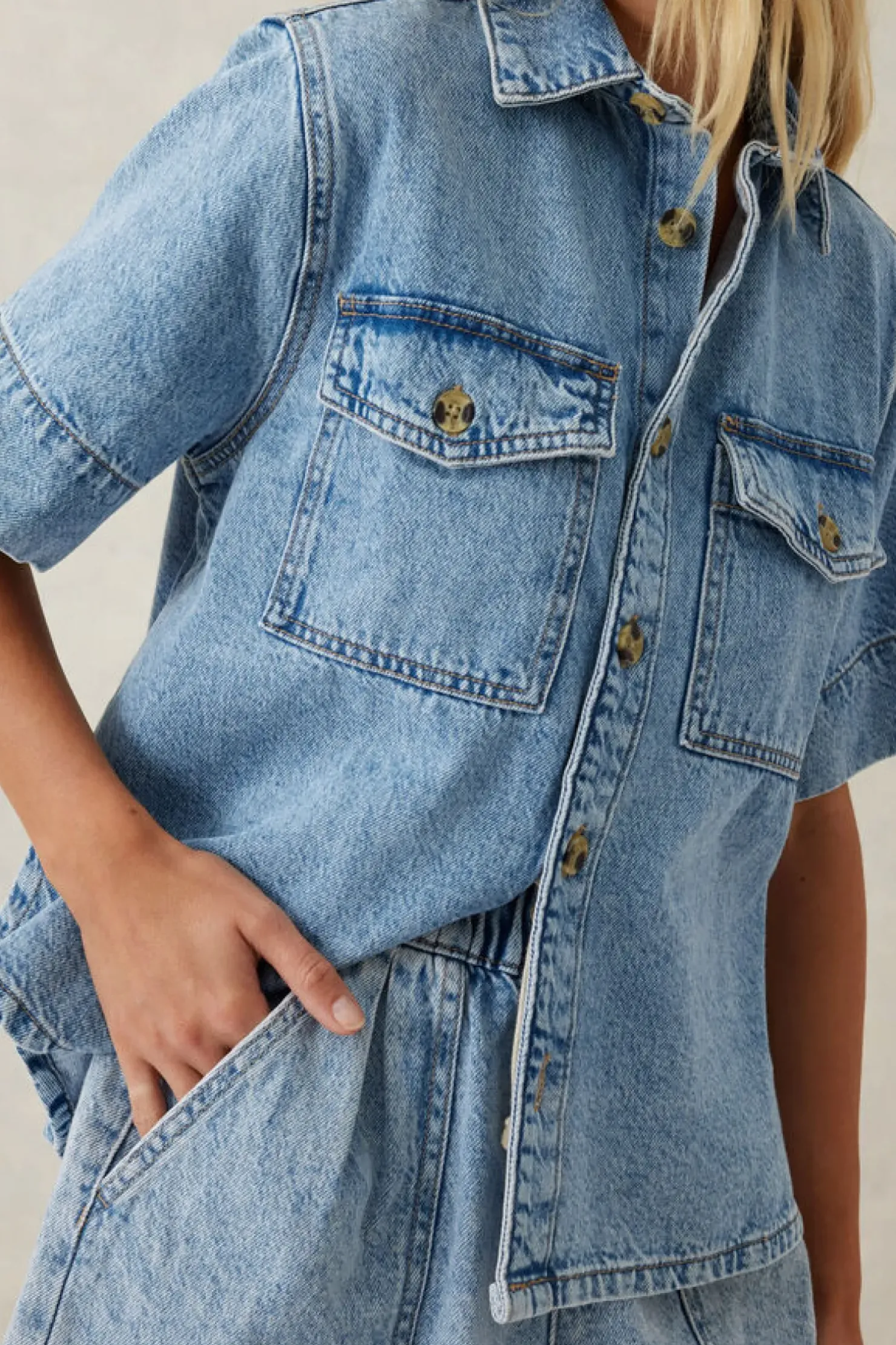 Best Ceres Life Short Sleeve Boxy Shirt - Vintage Blue Denim