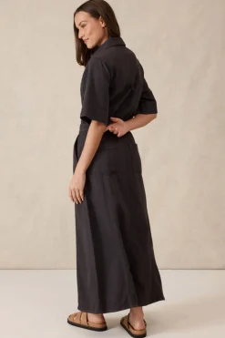 Discount Ceres Life Short Sleeve Denim Midi Shirt Dress - Washed Black Twill