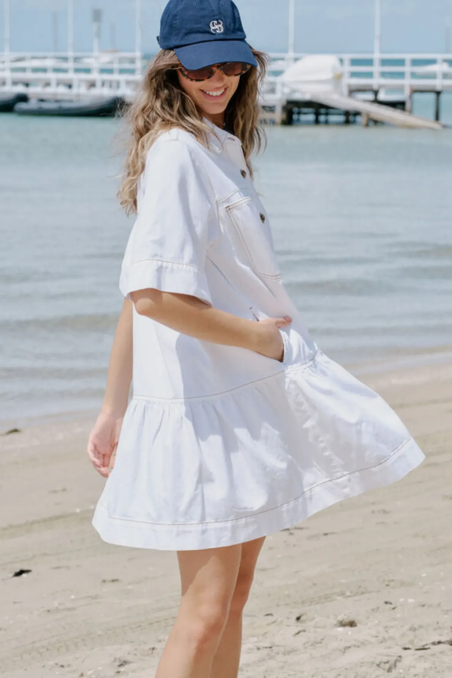 New Ceres Life Short Sleeve Tiered Pocket Shirt Dress - Fresh Ecru