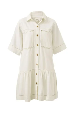 New Ceres Life Short Sleeve Tiered Pocket Shirt Dress - Fresh Ecru