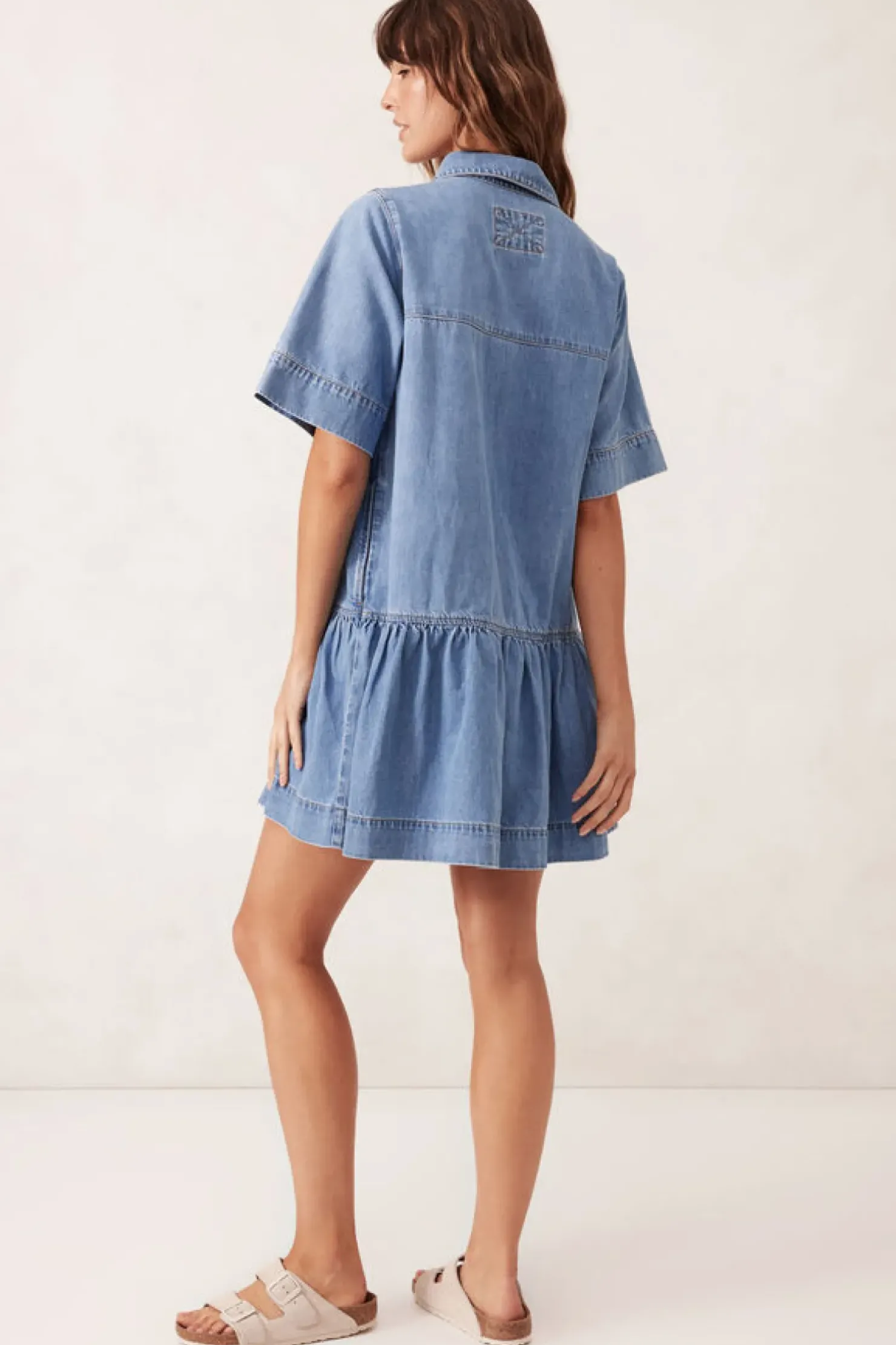 Best Ceres Life Short Sleeve Tiered Pocket Shirt Dress - Vintage Blue