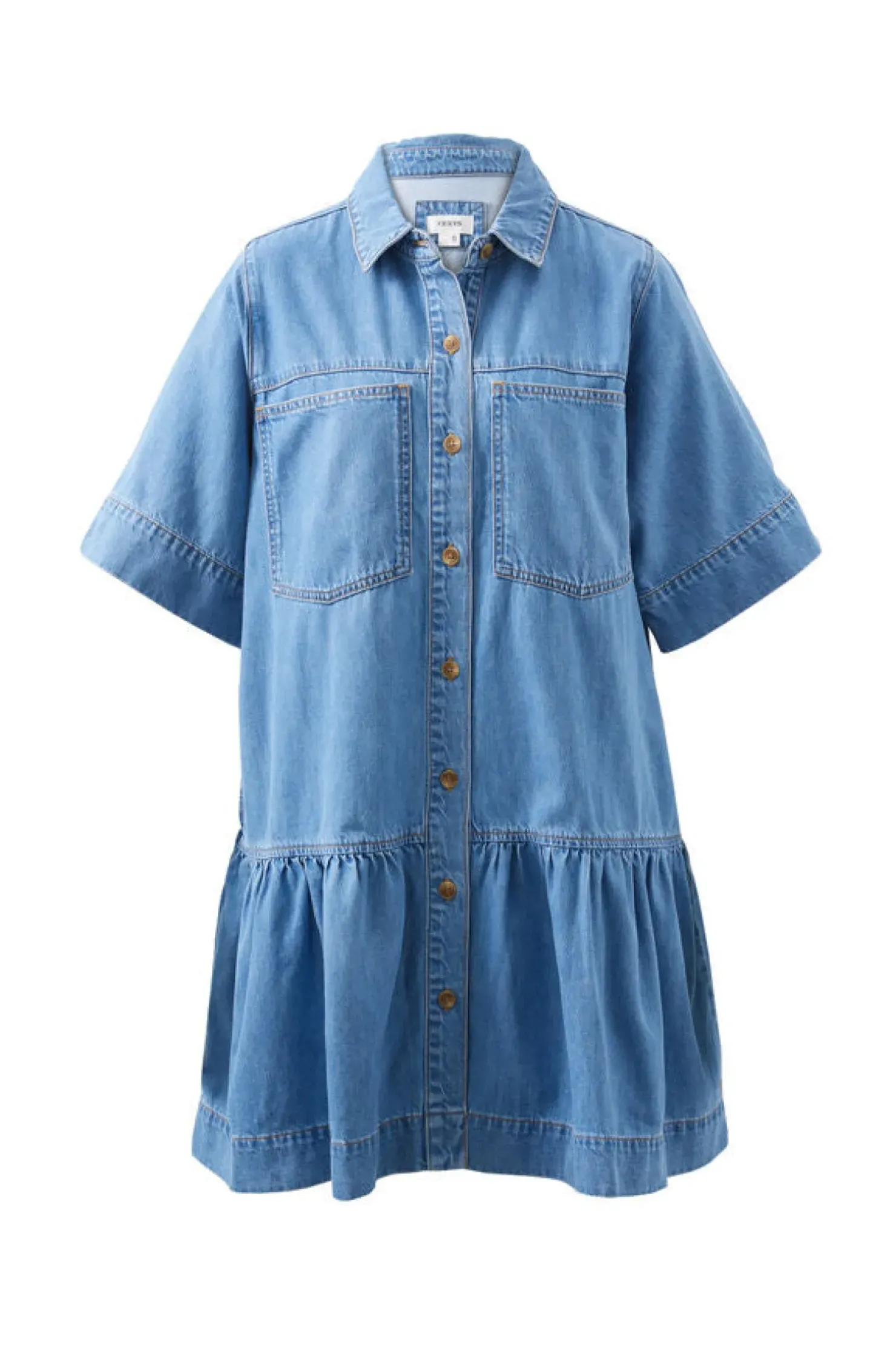 Best Ceres Life Short Sleeve Tiered Pocket Shirt Dress - Vintage Blue