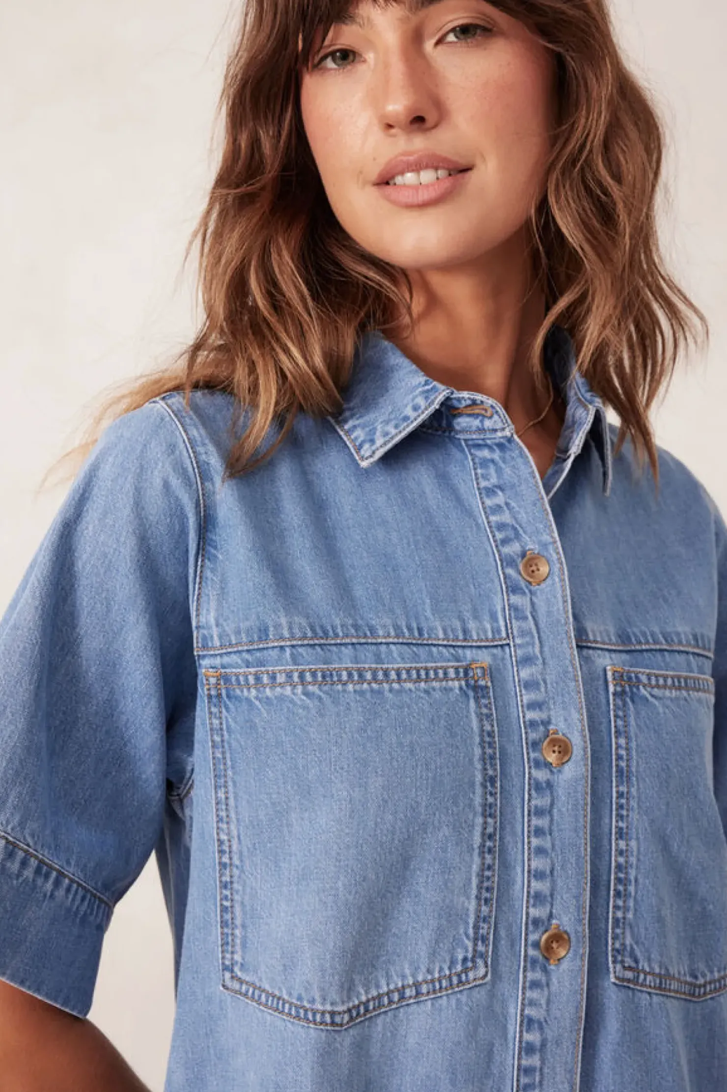 Best Ceres Life Short Sleeve Tiered Pocket Shirt Dress - Vintage Blue