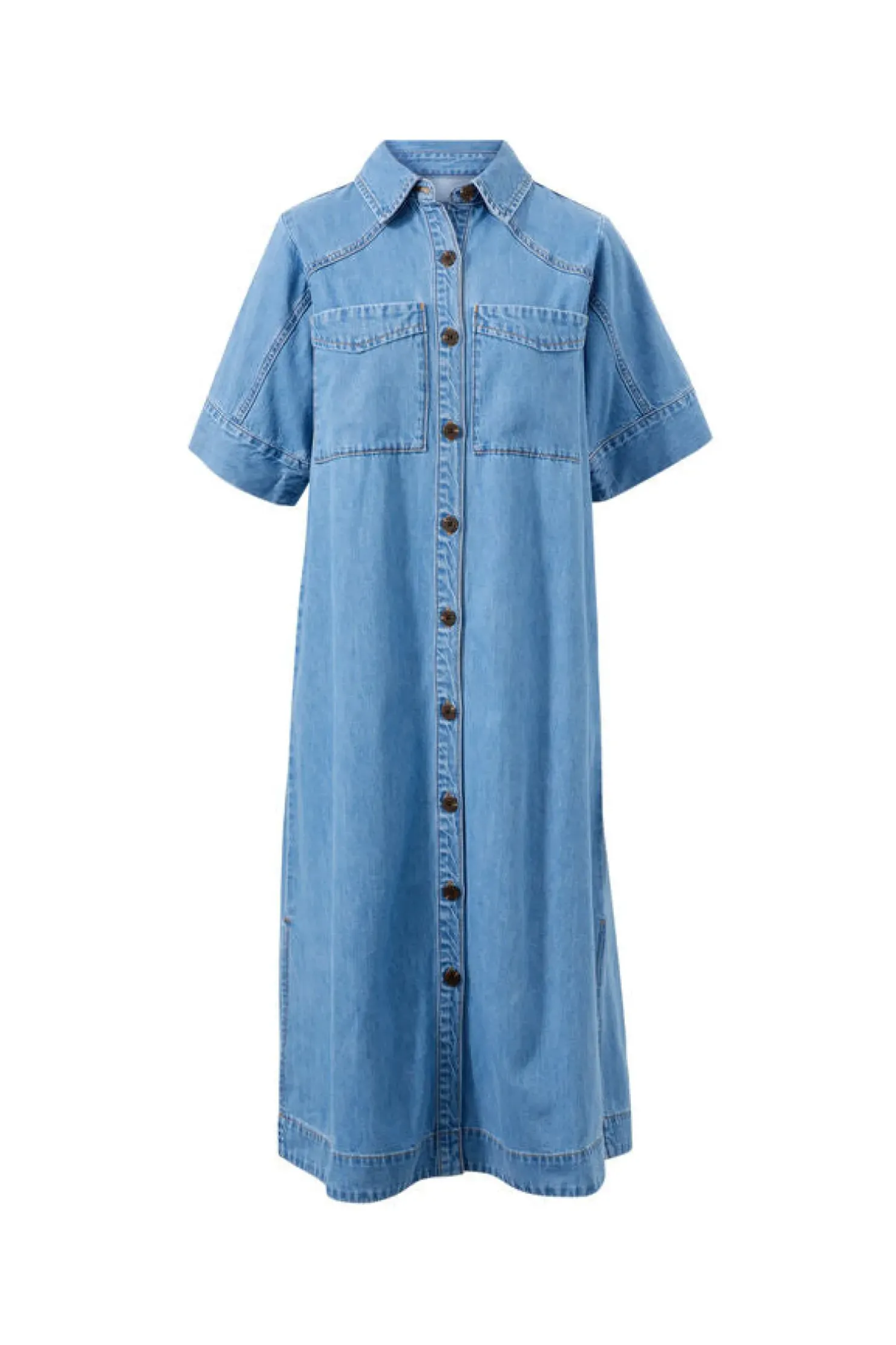 Discount Ceres Life Short Sleeve Yoke Detail Midi Dress - Vintage Blue