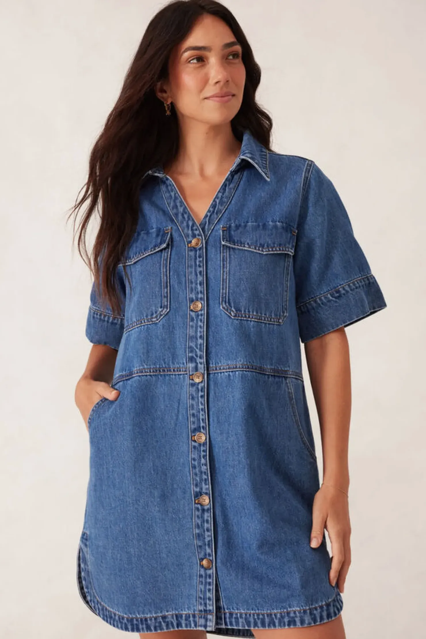 Clearance Ceres Life Side Pocket Boxy Dress - Fresh Indigo