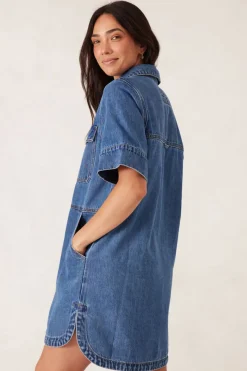 Clearance Ceres Life Side Pocket Boxy Dress - Fresh Indigo