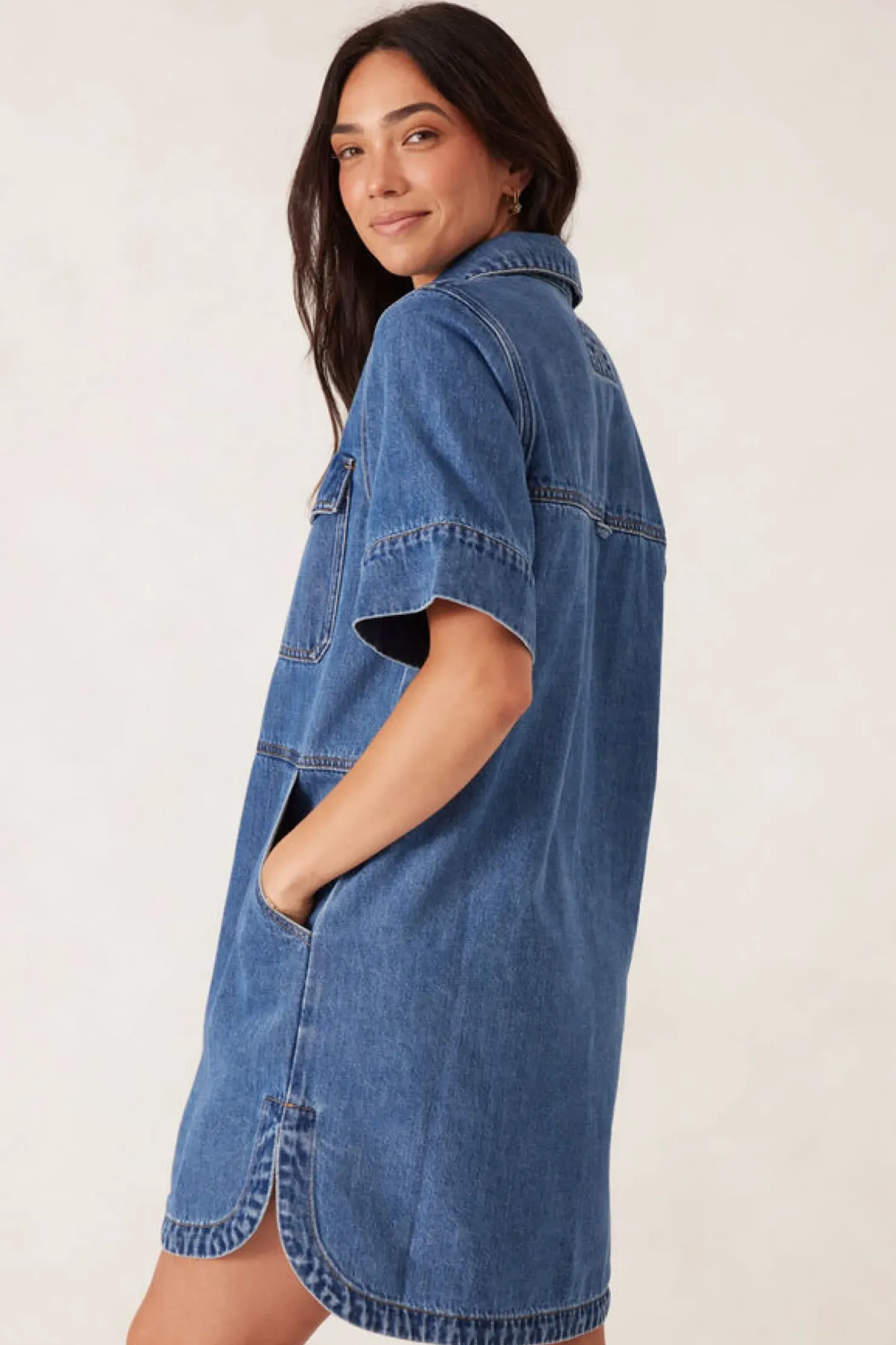 Clearance Ceres Life Side Pocket Boxy Dress - Fresh Indigo