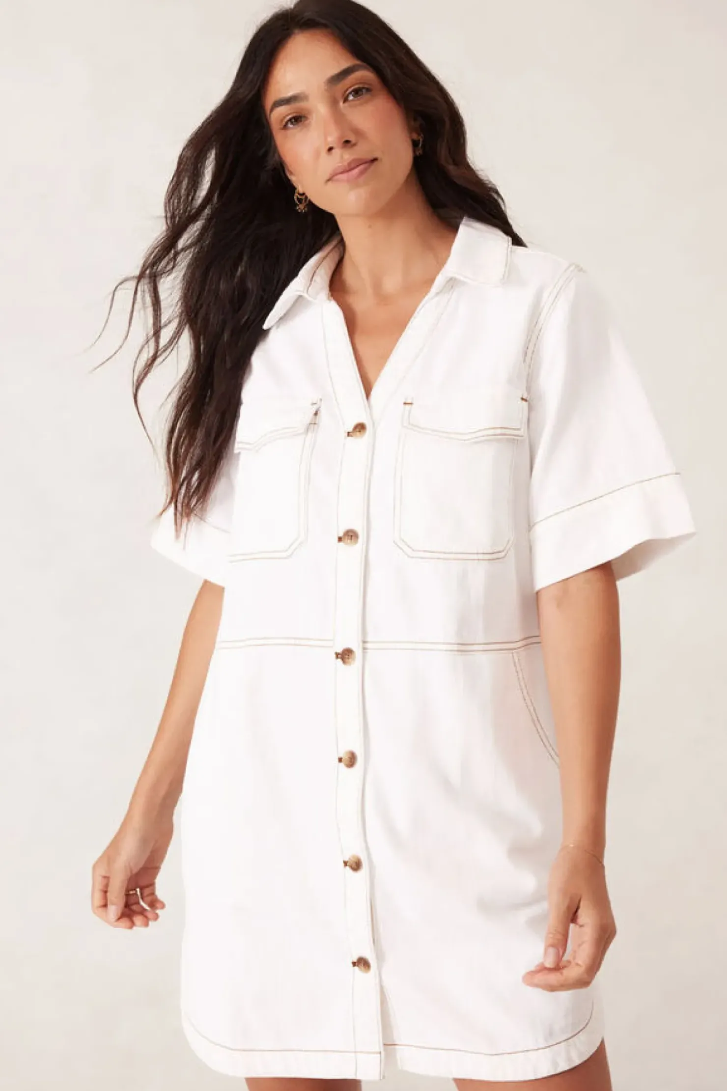 Fashion Ceres Life Side Pocket Boxy Dress - Fresh Ecru