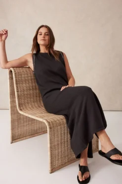 Hot Ceres Life Sleeveless Boat Neck Knit Midi Dress - Phantom