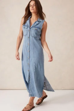 Outlet Ceres Life Sleeveless Panelled Midi Shirt Dress - Vintage Blue