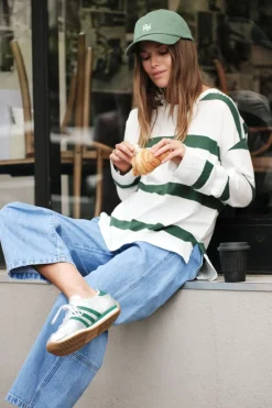 Fashion Ceres Life Slouchy Long Sleeve - Vanilla Pine Green Bold Stripe