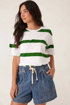 Best Ceres Life Slouchy Split Hem Tee - Winter Green Bold Stripe