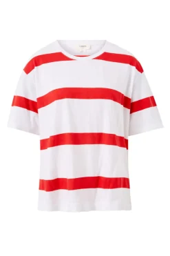 Clearance Ceres Life Slouchy Split Hem Tee - White/Heritage Red Bold Stripe