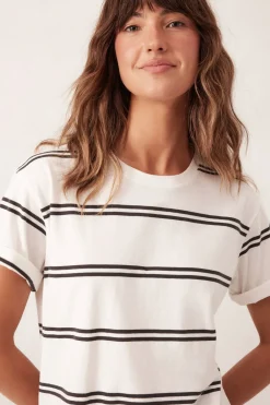 Discount Ceres Life Slouchy Split Hem Tee - Vanilla/Phantom Double Stripe