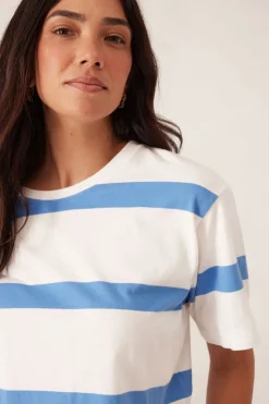 Online Ceres Life Slouchy Split Hem Tee - Vanilla/Pool Blue Bold Stripe