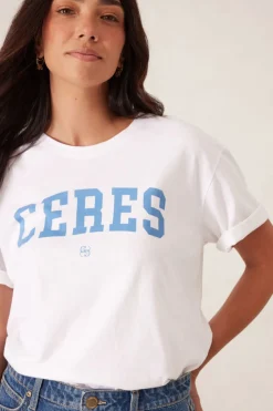 New Ceres Life Slouchy Split Hem Tee - White/Ceres Varisty Pool Blue