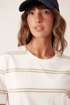 Best Ceres Life Slouchy Split Hem Tee - Vanilla/Matcha Double Stripe