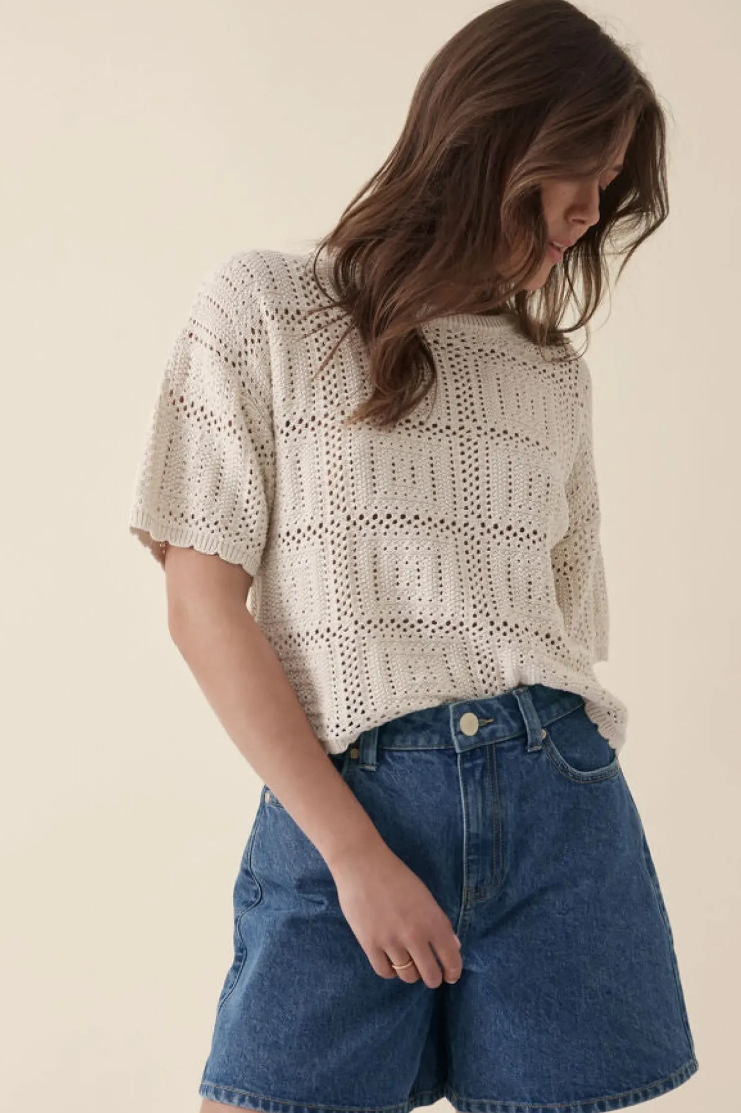 Best Ceres Life Square Knit Boxy Tee - Ecru