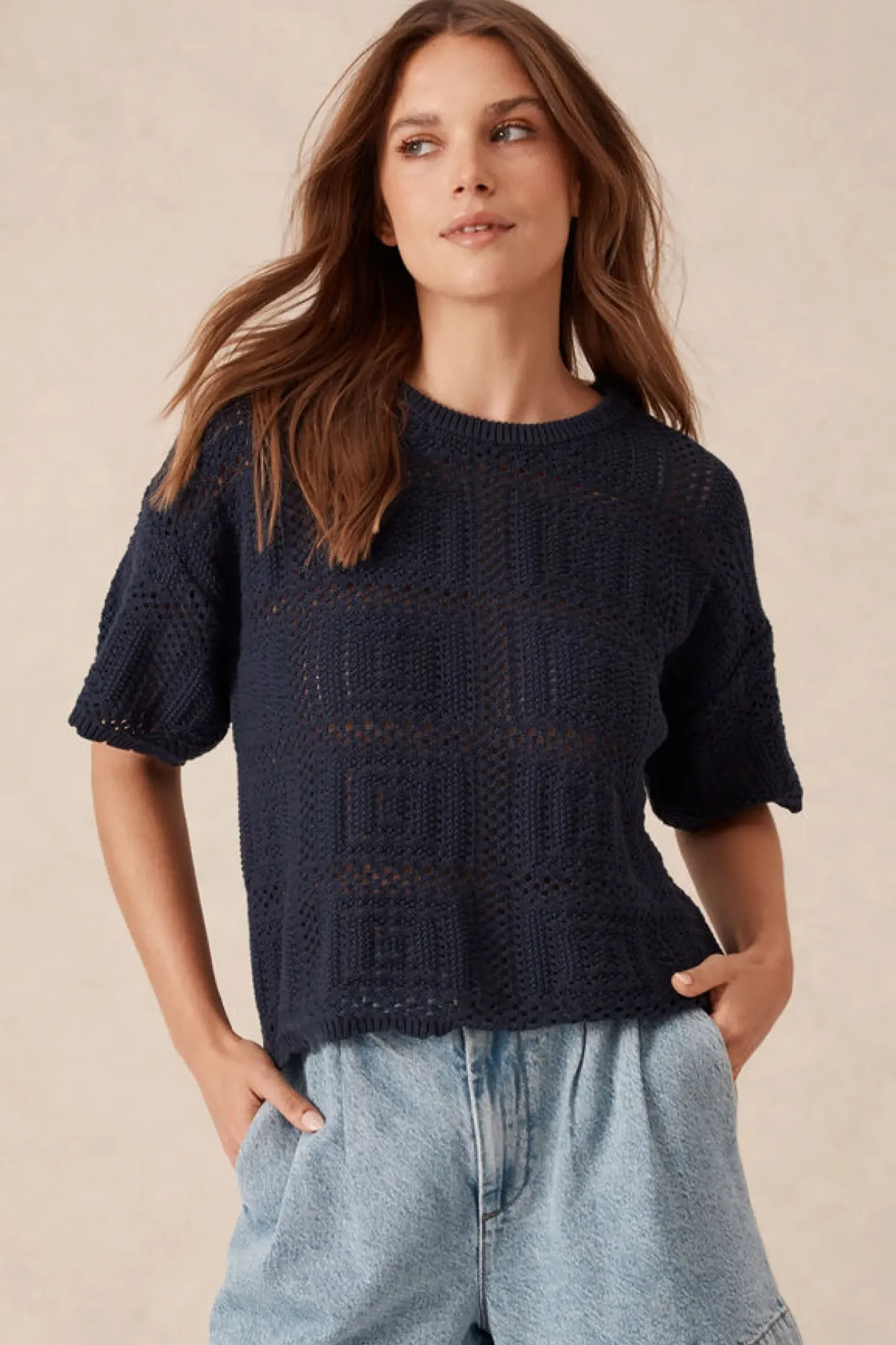Fashion Ceres Life Square Knit Boxy Tee - New Navy