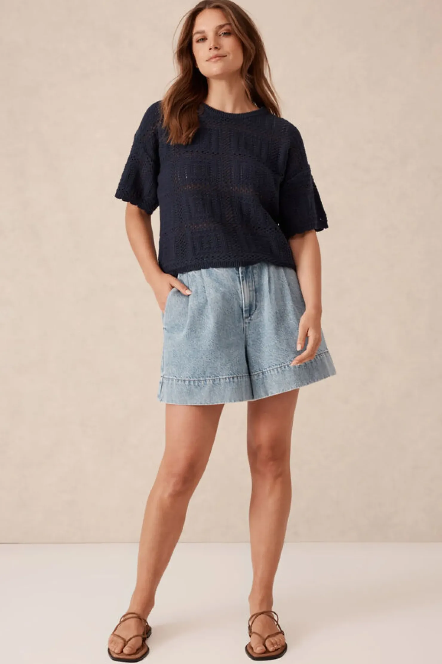Fashion Ceres Life Square Knit Boxy Tee - New Navy