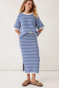 Discount Ceres Life Textured Boxy Knit Tee - Summer Blue Stripe