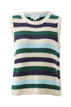 Sale Ceres Life Textured Mulit Stripe Knit Tank - Aqua Pine Navy Stripe