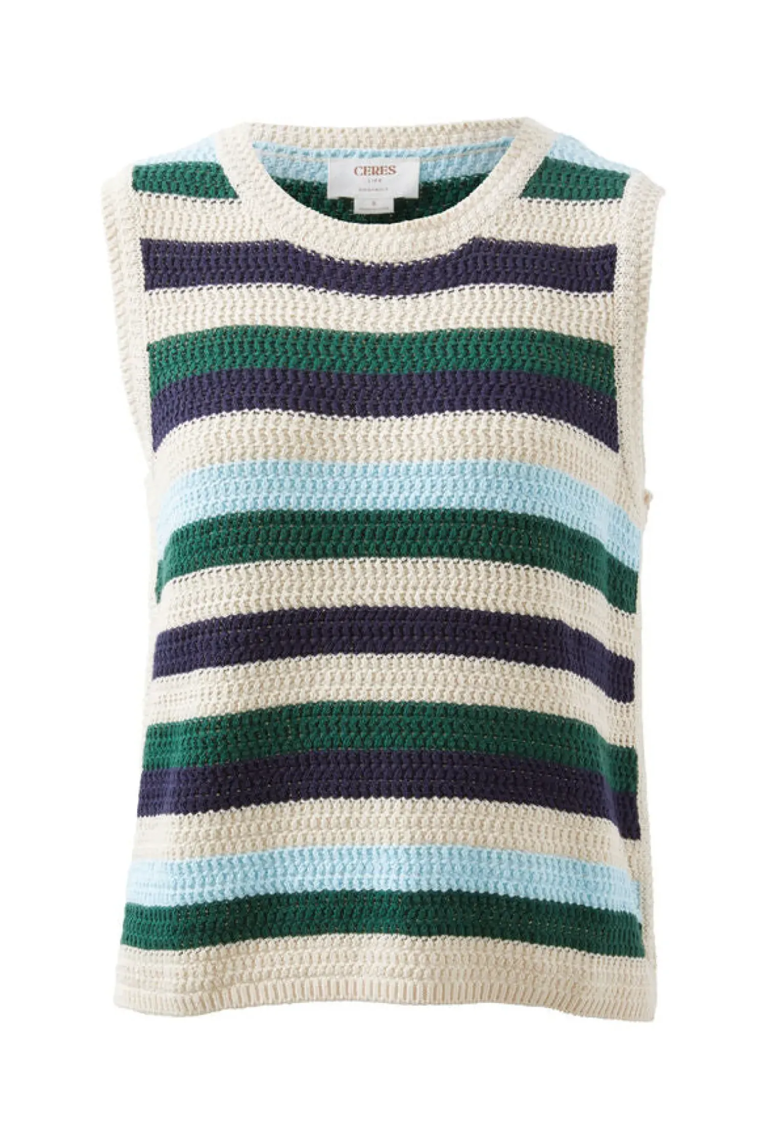 Sale Ceres Life Textured Mulit Stripe Knit Tank - Aqua Pine Navy Stripe
