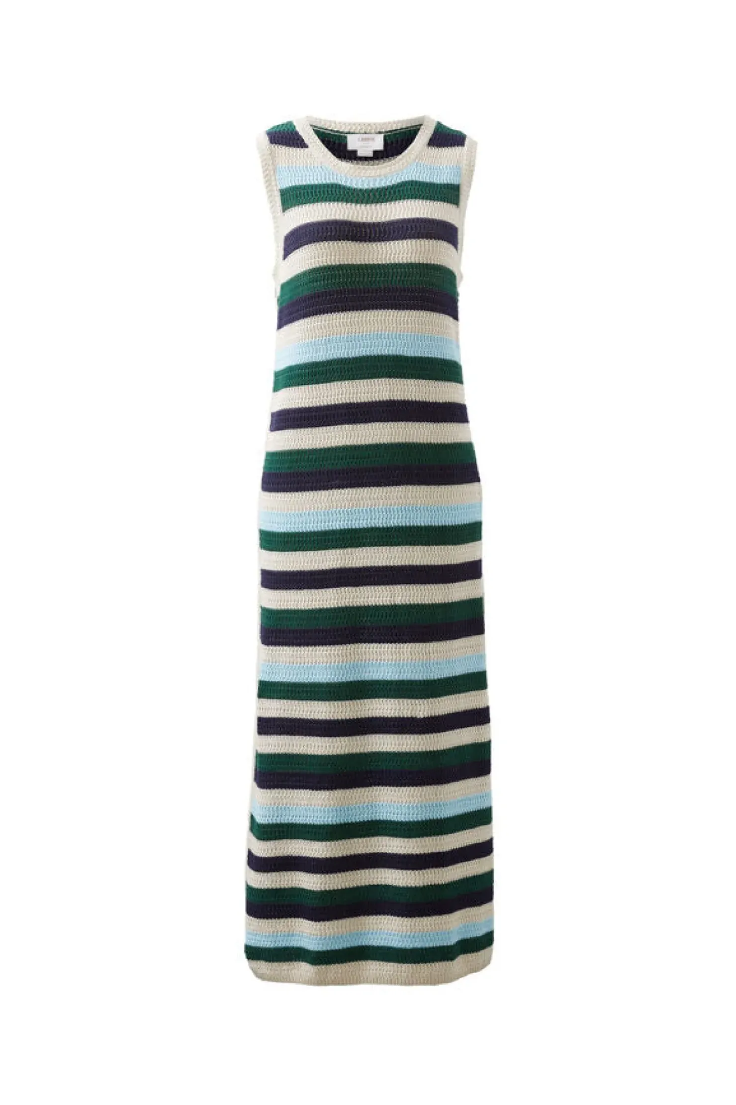 Fashion Ceres Life Textured Multi Stripe Knit Midi Dress - Aqua Pine Navy Stripe
