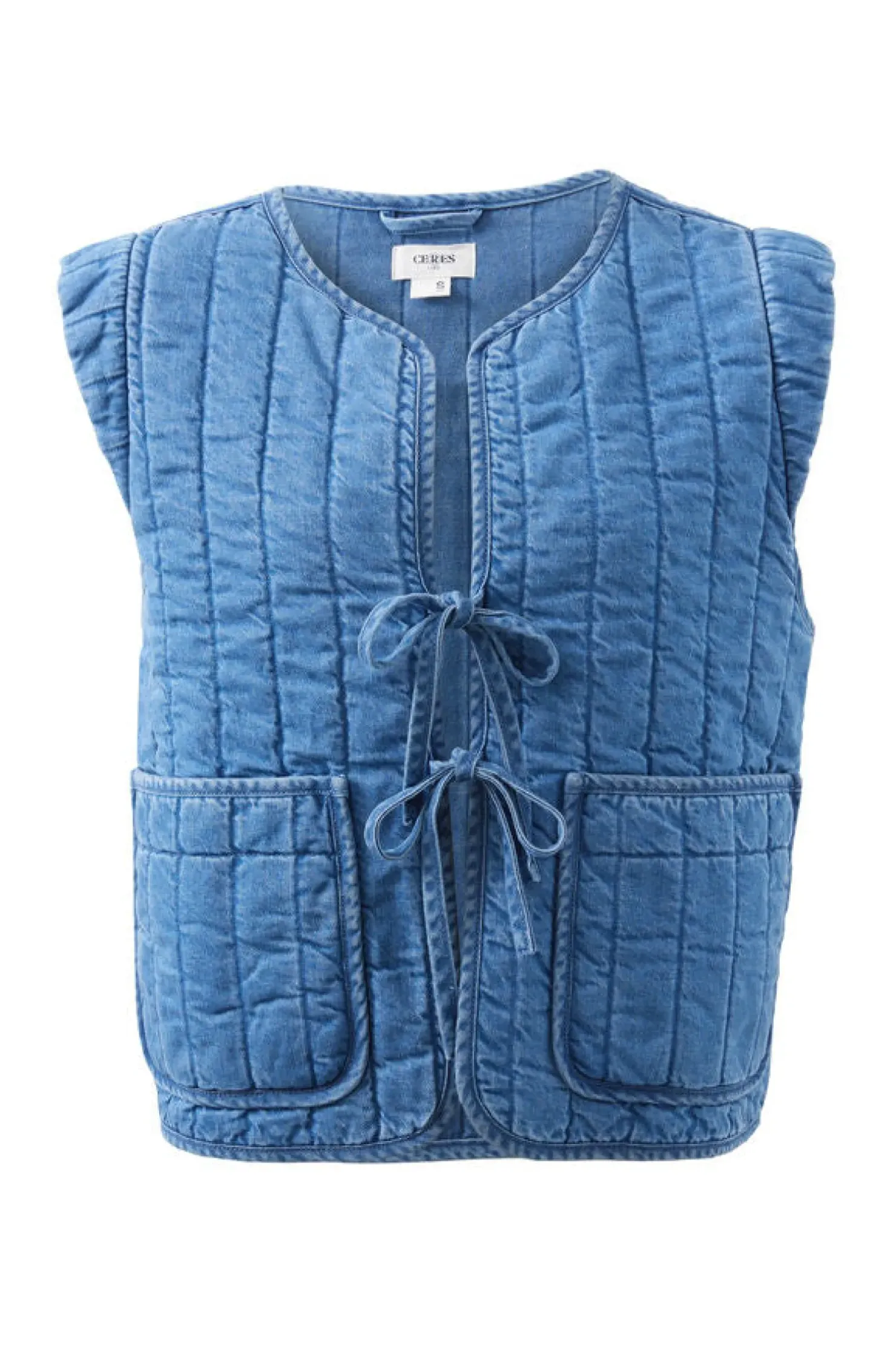 Fashion Ceres Life Tie Quilted Vest - Worn Blue