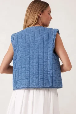 Fashion Ceres Life Tie Quilted Vest - Worn Blue