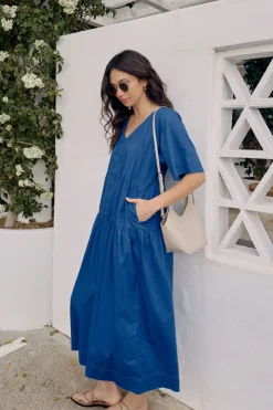 Best Ceres Life Tiered Poplin Midi Dress - Fresh Cobalt