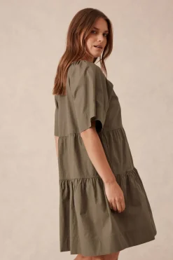 Clearance Ceres Life Tiered Poplin Mini Dress - Soft Olive