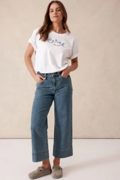 Online Ceres Life Wide Leg Crop Jean - Mid Indigo