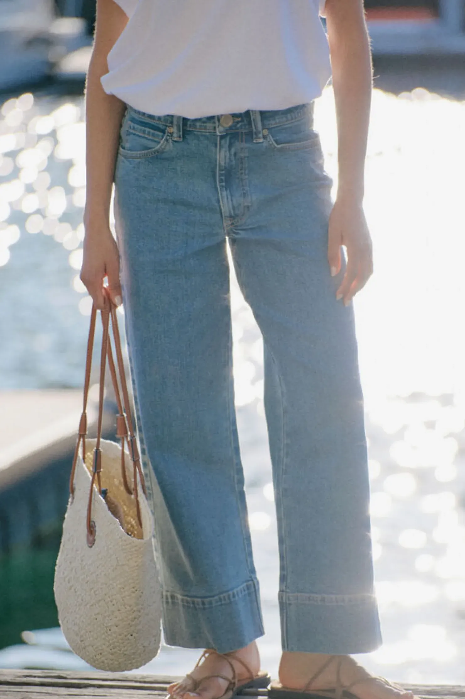 Online Ceres Life Wide Leg Crop Jean - Mid Indigo