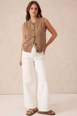 Outlet Ceres Life Wide Leg Front Pocket Jean - Fresh Ecru